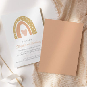 Invitation Boho Rainbow Pastel Coeur rose fête d'anniversaire