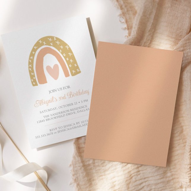 Invitation Boho Rainbow Pastel Coeur rose fête d'anniversaire (Créateur téléchargé)