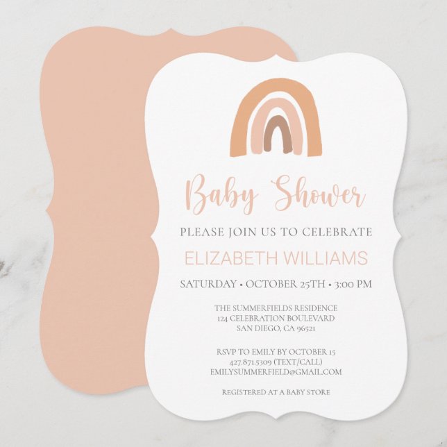Invitation Boho Rainbow Pink Pastel Baby shower (Devant / Derrière)