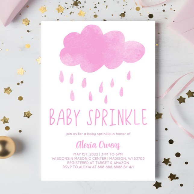 Invitation Boho Rainbow Pluie Nuage Baby shower rose (Créateur téléchargé)