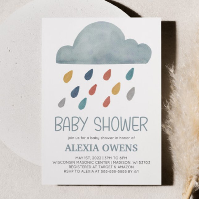 Invitation Boho Rainbow Pluie nuageuse Baby shower minimal (Créateur téléchargé)