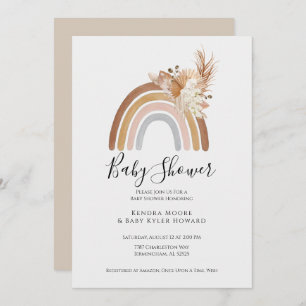 Invitation Boho Rainbow Pompas Baby shower en herbe Invitatio