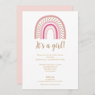 Invitation Boho Rainbow rose Baby shower fille