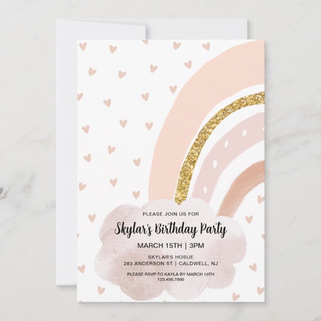 Invitation Boho Rainbow rose et or Anniversaire (Devant)