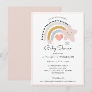 Invitation Boho Rainbow rose Heart Girl Baby shower