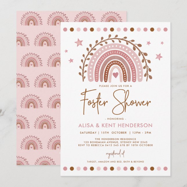 Invitation Boho Rainbow | Rose Terracotte Pâle Douce Fête de  (Devant / Derrière)