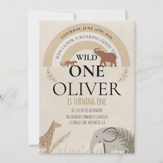 Invitation Boho Rainbow Safari Wild One 1st Birthday (Devant)