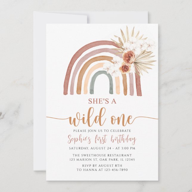 Invitation Boho Rainbow She's A Wild One First Birthday (Devant)