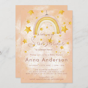 Invitation Boho Rainbow Sunshine Gold Stars Dusty Baby shower