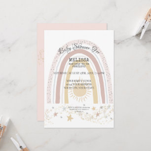 Invitation Boho Rainbow Sunshine Rose Mustard Gold Stars Girl