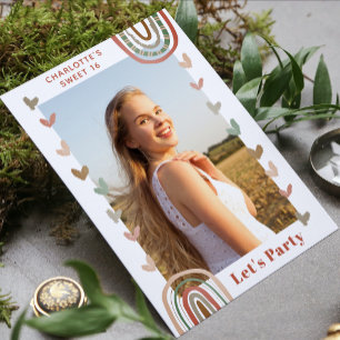 Invitation Boho Rainbow Sweet 16 moderne fête d'anniversaire