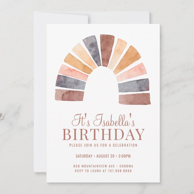 Invitation Boho Rainbow Terracotta Bisque Enfant fête d'anniv (Devant)