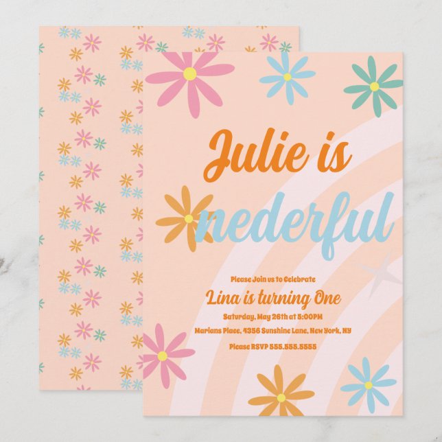 Invitation Boho Rainbow Terreuse Première Anniversaire Oneder (Devant / Derrière)
