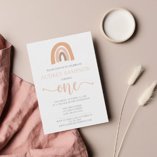 Invitation Boho Rainbow Watercolor Girl premier anniversaire