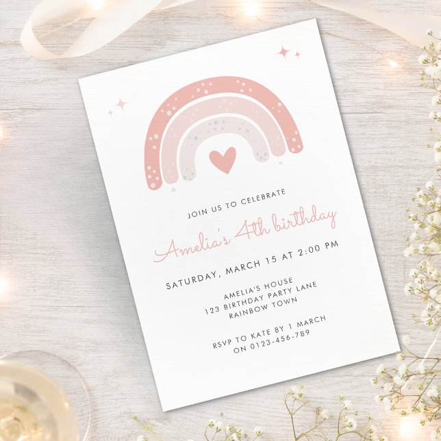 Invitation Boho Rainbow Watercolor Girl rose Anniversaire (Créateur téléchargé)