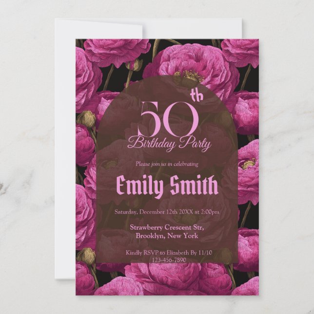 Invitation Boho Ranunculus Pétales Boho Anniversaire (Devant)