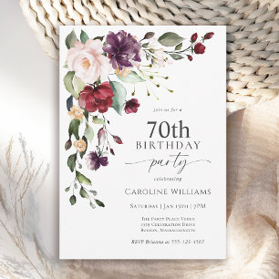 Invitation Boho Red and Purple Floral 70e fête d'anniversaire