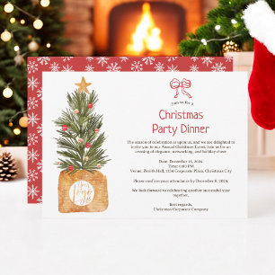 Invitation Boho Red and White Corporate Christmas Tree Party