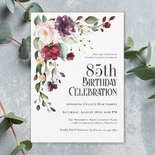 Invitation Boho Red Blush et Purple 85e fête d'anniversaire