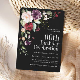 Invitation Boho Red Blush et Purple Floral 60e anniversaire