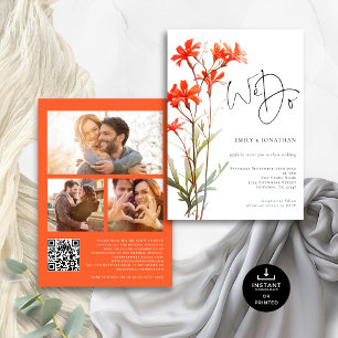 Invitation Boho Red Fleurs sauvages We Do 3 photo QR Mariage