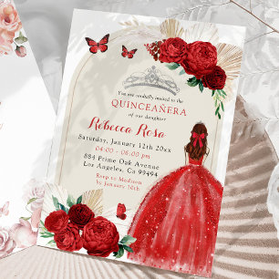 Invitation Boho Red Roses Princesse Royal Quinceañera