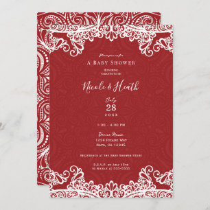 Invitation Boho Red & White Lace Bold Baby shower Motif