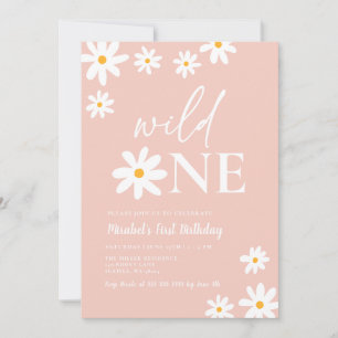 Invitation Boho Retro Blush Pink Daisy Wild Un 1er anniversai
