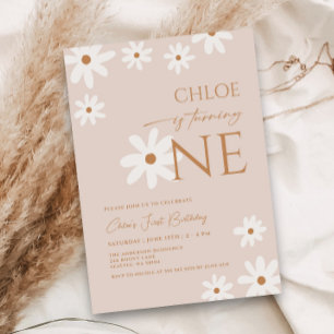 Invitation Boho Retro Daisy Girl Premier anniversaire