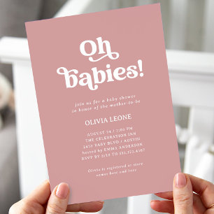 Invitation Boho Retro Dusty Rose Baby shower jumeaux
