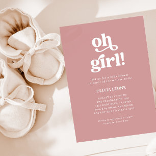 Invitation Boho Retro Dusty Rose Oh Baby shower fille
