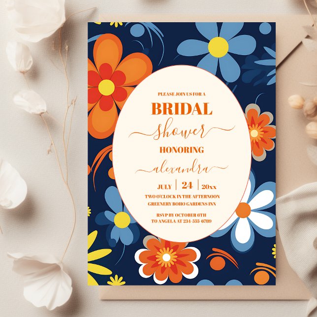 Invitation Boho Retro Floral Fête des mariées (Créateur téléchargé)