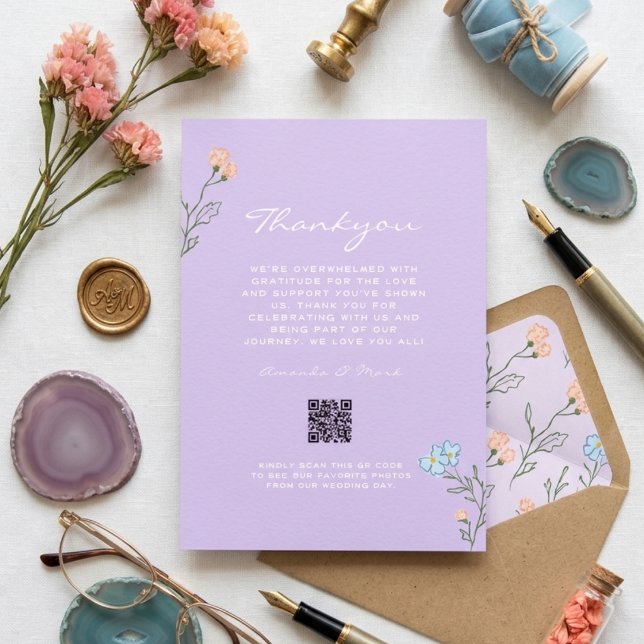 Invitation Boho Rétro Floral Groovy Classique Merci (Créateur téléchargé)