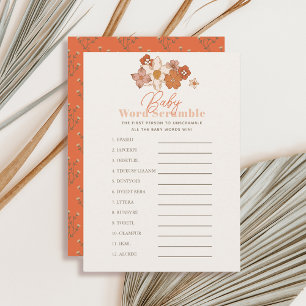 Invitation Boho Retro Floral Word Scramble Baby shower Jeu