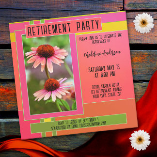 Invitation Boho Retro Garden Flower Retirement Party