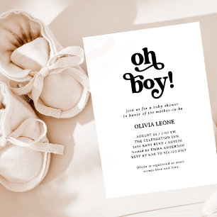 Invitation Boho Retro noir et blanc Oh Boy Baby shower
