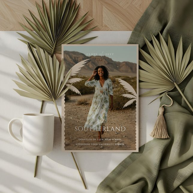 Invitation Boho Retro Tropical Palm Tree Graduation Photo (Boho Retro Tropical Palm Tree Graduation Photo Invitation)