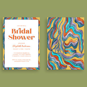 Invitation Boho Retro Yellow Typographie Fête des mariées ond