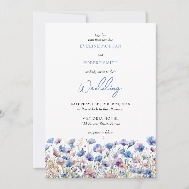 Invitation Boho rêve bleu fleur sauvage prairie floral (Devant)