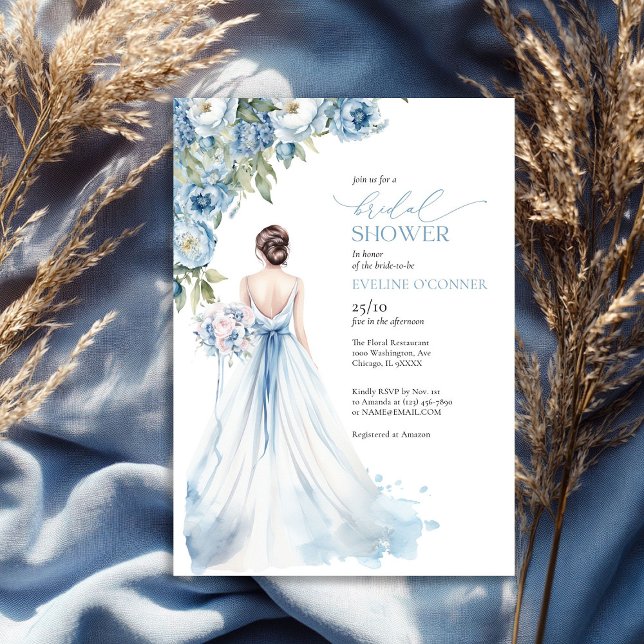 Invitation Boho Romantic Peonies duveteux bleu nuptiale douch (Boho Romantic Peonies dusty blue bridal shower Invitation)