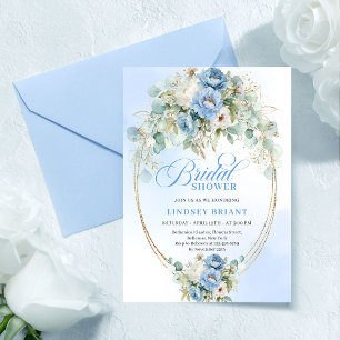 Invitation Boho Romantique Fleurs Bleu Poussiéreux Eucalyptus