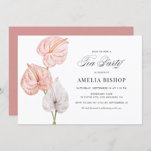 Invitation Boho Rose Aquarelle Anthuriums Tea Party