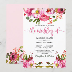 Invitation Boho Rose Aquarelle Florale Typographie Mariage
