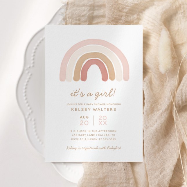 Invitation Boho rose aquarelle Rainbow Girl Baby shower (Créateur téléchargé)