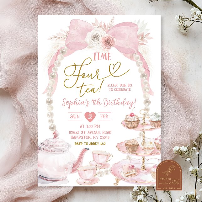 Invitation Boho Rose Arc En Ciel Temps Quatre Thé Anniversair (Créateur téléchargé)