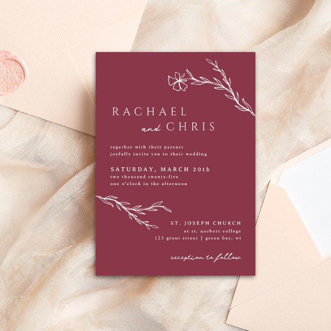 Invitation Boho rose Berry Moderne Stenciled Floral Botanique (Créateur téléchargé)