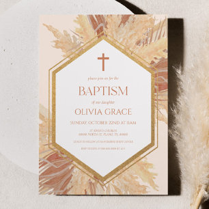 Invitation Boho rose Bohème Bohème Floral Frame Baptême