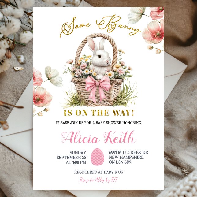 Invitation Boho Rose Bow Floral Pâques Lapin Baby Shower (Créateur téléchargé)