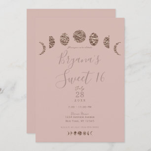 Invitation Boho rose brillant Moon Phases Moderne Sweet 16 Pa