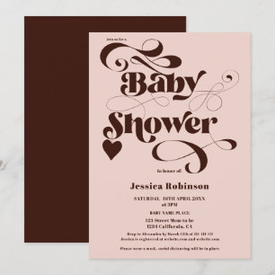 Invitation boho rose brun script baby shower gras